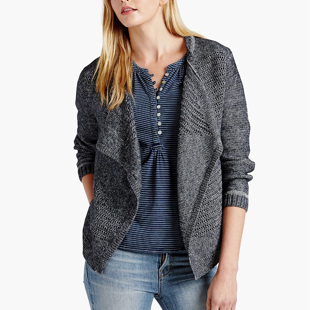 Lucky Mesh Stitch Sweater Blue Open Cardigan